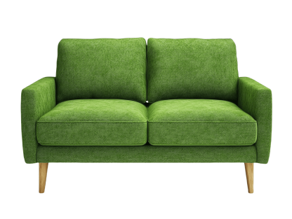 Divano a due posti in poliestere verde con struttura in legno massello di faggio, 150x85x75 cm