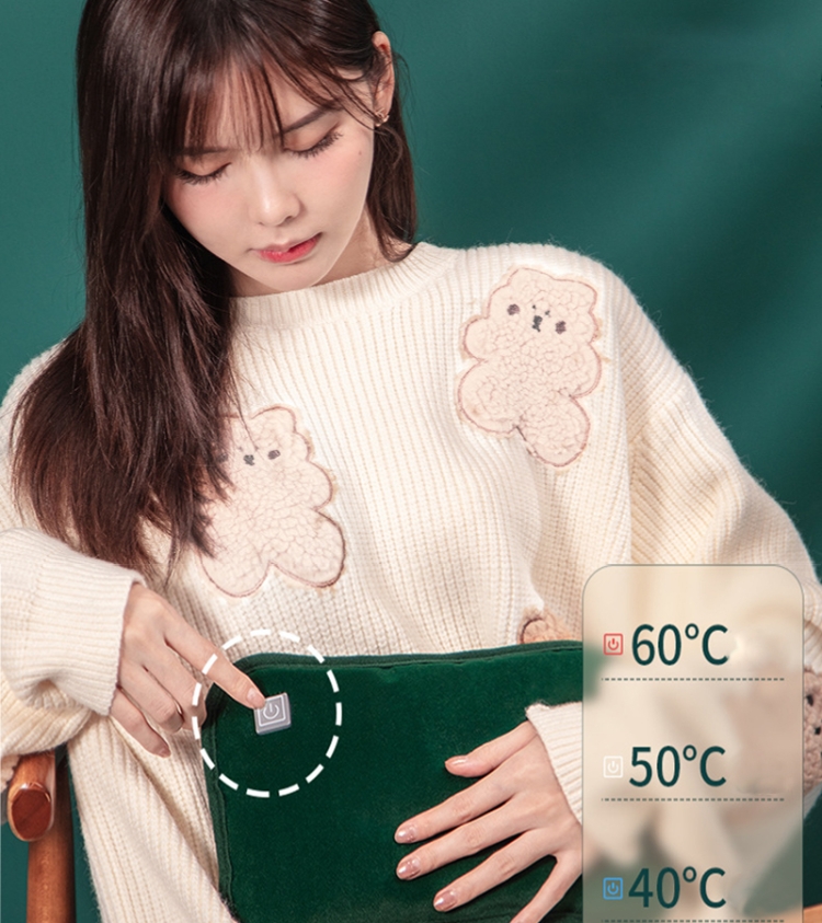 无水型石墨烯热水袋充电式暖手宝暖水袋毛绒布套，款式： 手套款1档（墨绿色） - B5