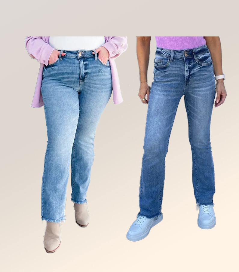 Vintage Double Button Frayed Hem Bootcut Jeans (Buy 2 Free Shipping)