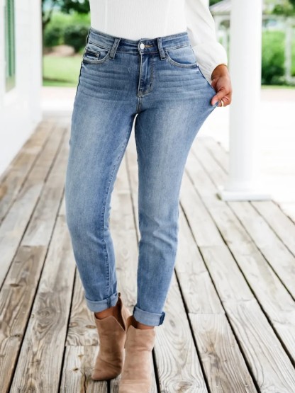 Tummy Control Cuffed Slim Fit Jeans (Buy 2 Free Shipping)