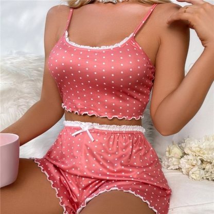 Ladies Sexy 2 Piece Pajama Set Deep V Neck Pyjamas Shorts Set Lace Pijama Suit Sleepwear For Women Sexy Pajama Suit