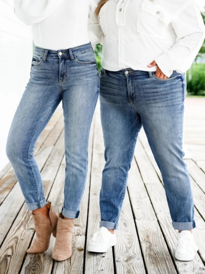 Tummy Control Cuffed Slim Fit Jeans (Buy 2 Free Shipping)