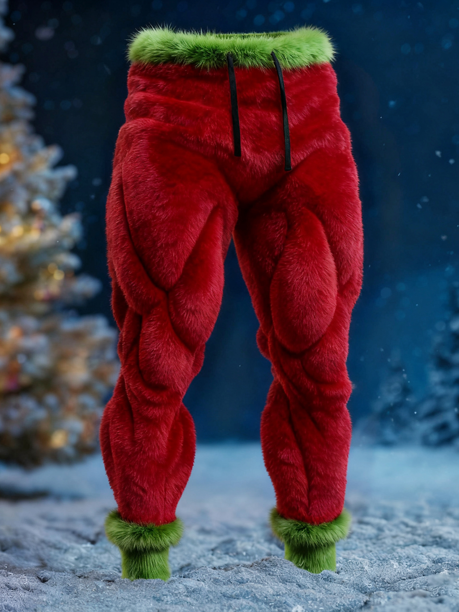 Men's Santa Claus Color Block Cosplay Plush Casual Pants