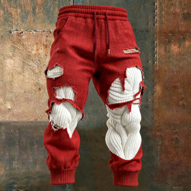 Men's Muscle Line Art Christmas Season Distressed Sweatpants
