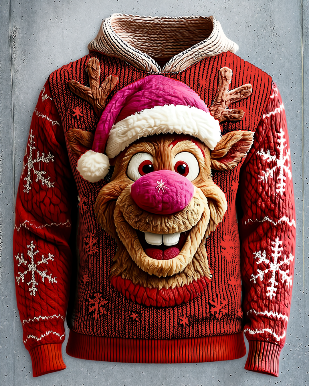 Men's Fun Christmas Reindeer Embroidered Ugly Sweater  3272