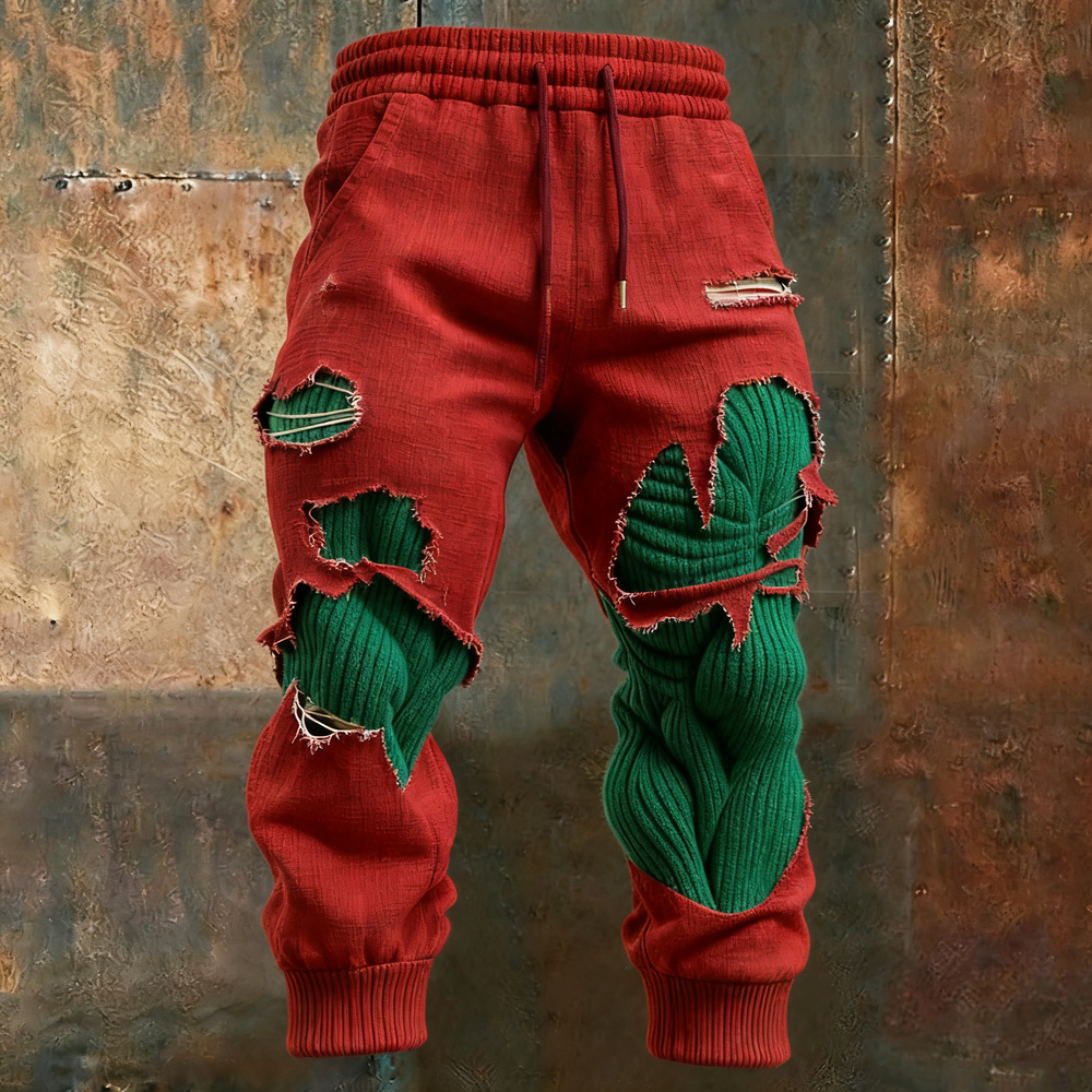 Men's Muscle Line Art Christmas Season Distressed Sweatpants