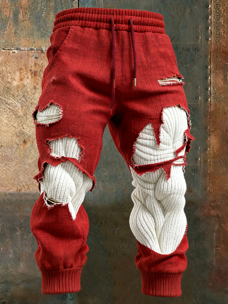 Men's Muscle Line Art Christmas Season Distressed Sweatpants