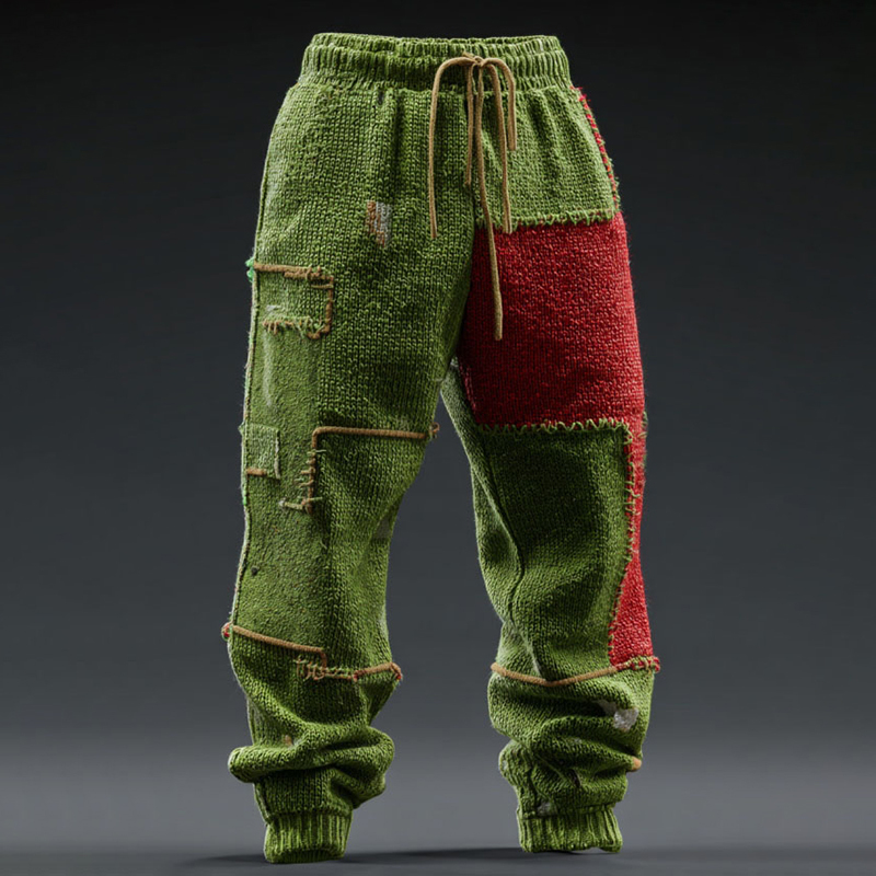 Men's Vintage Patchwork Line Art Knitted Cozy Pants