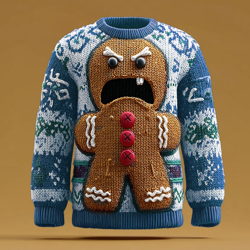 Men's Fun Shouting Gingerbread Man Christmas Ugly Sweater