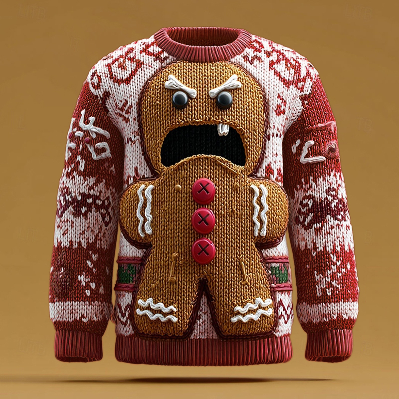 Men's Fun Shouting Gingerbread Man Christmas Ugly Sweater