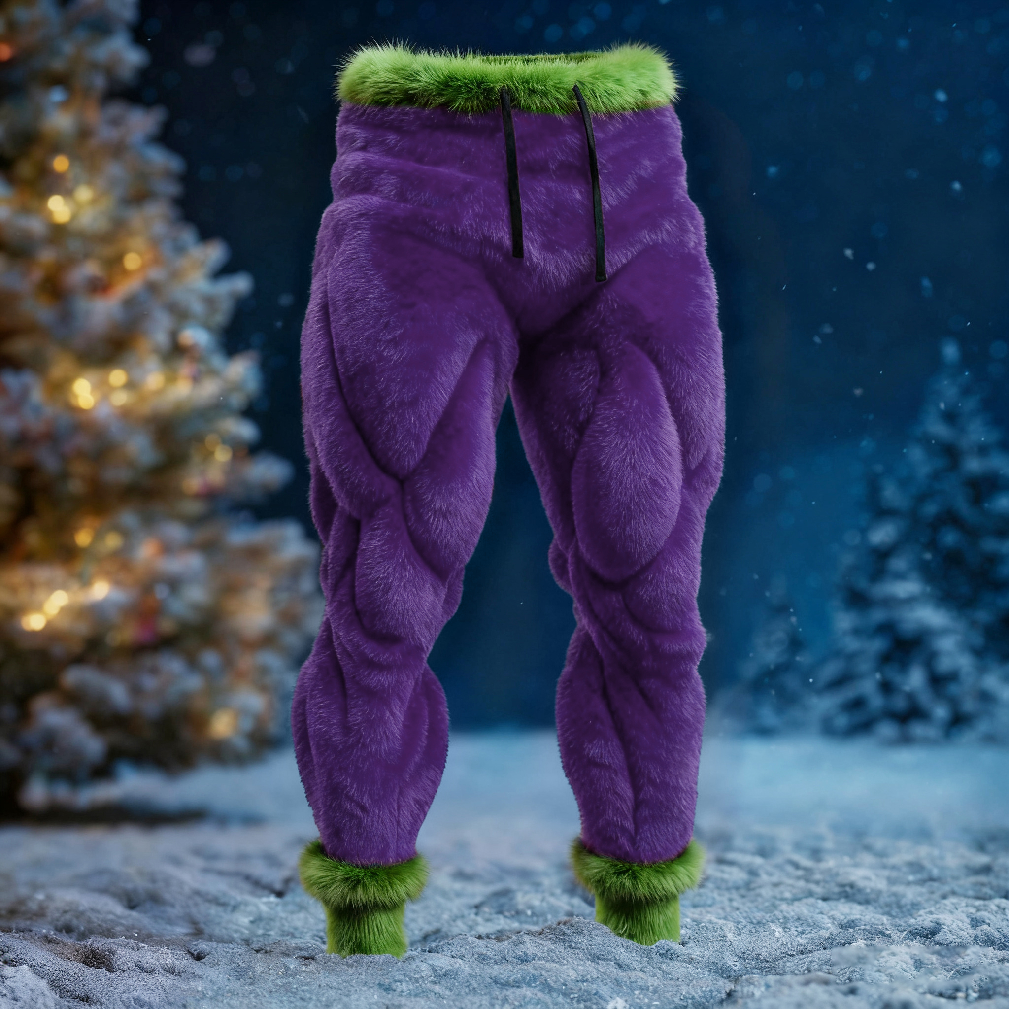 Men's Santa Claus Color Block Cosplay Plush Casual Pants