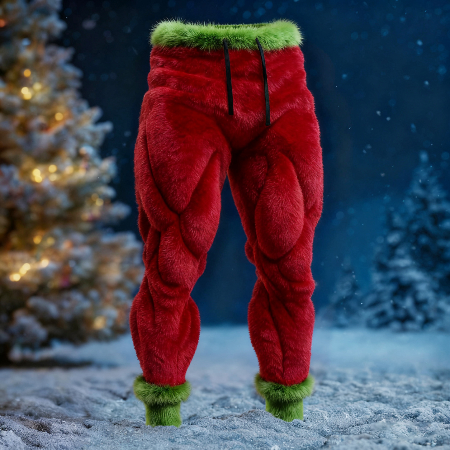Men's Santa Claus Color Block Cosplay Plush Casual Pants