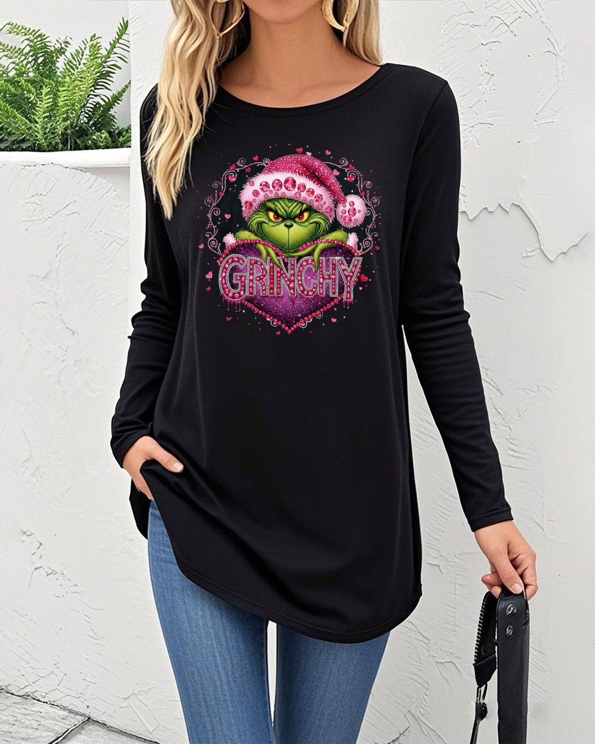 Valentine's Day Grinchy Pink Heart Graphic Tunic