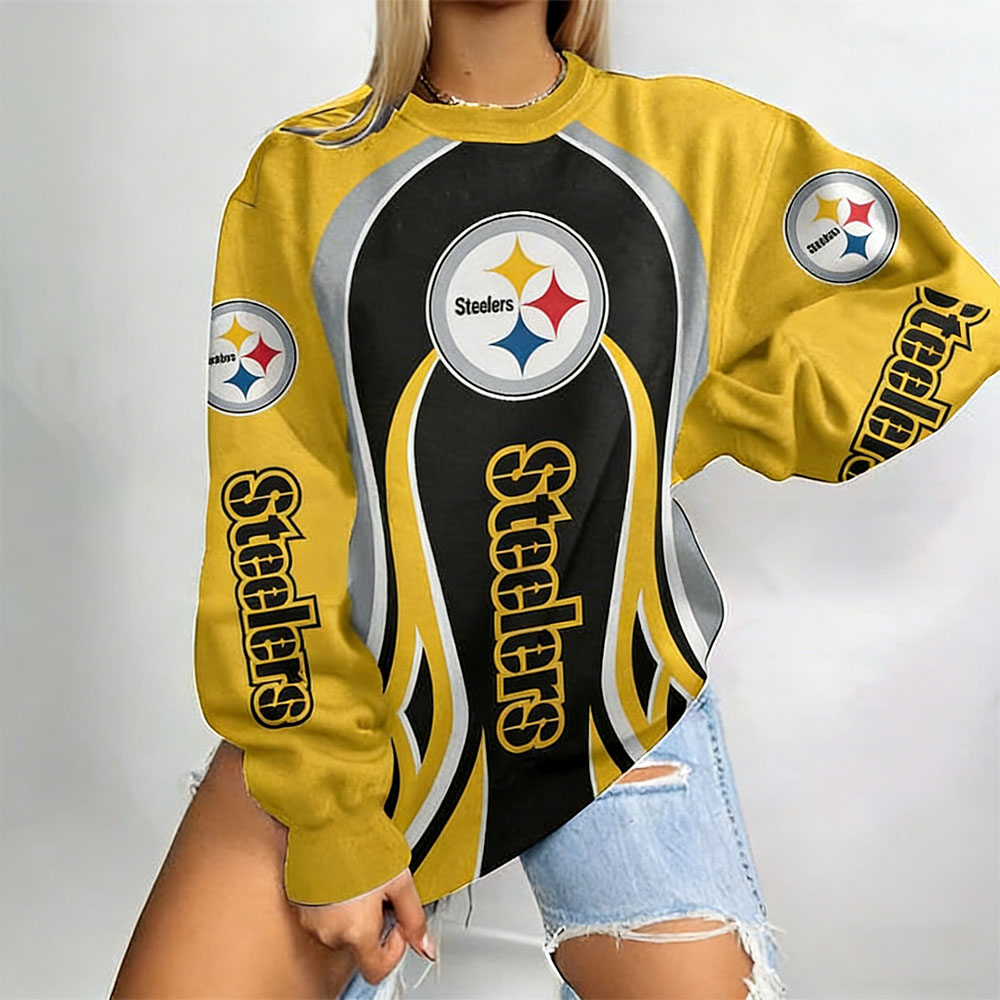 Women'S Pittsburgh Steelers Rugby Print Long-Sleeved Sweatshirt