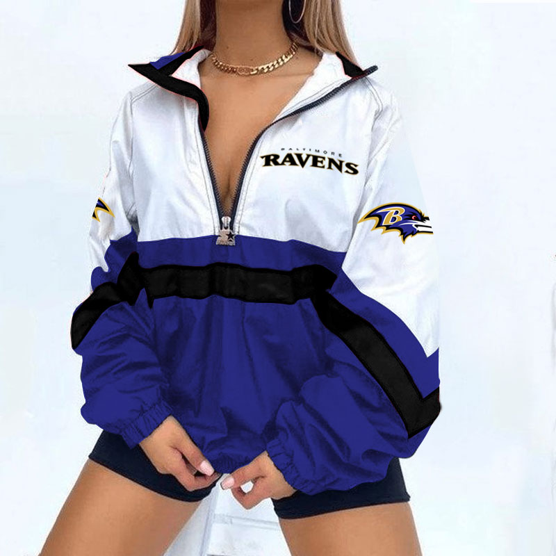 Baltimore Ravens Football Print Zipper Long-Sleeve Sweatshirt