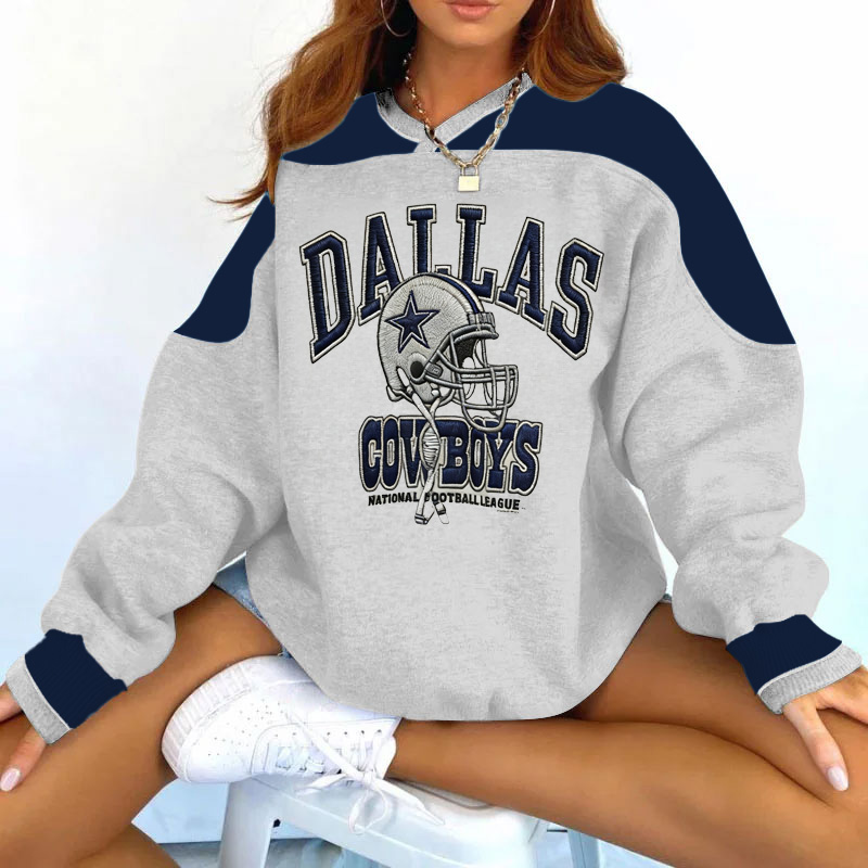 Women's Vintage Dallas Cowboys Football Print V-Neck Long-Sleeved Sweatshirt
