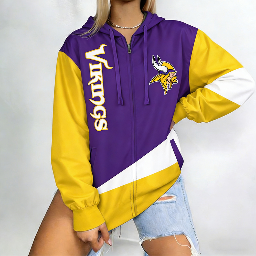 Minnesota Vikings Football Print Zip-Up Long-Sleeve Hoodie Jacket