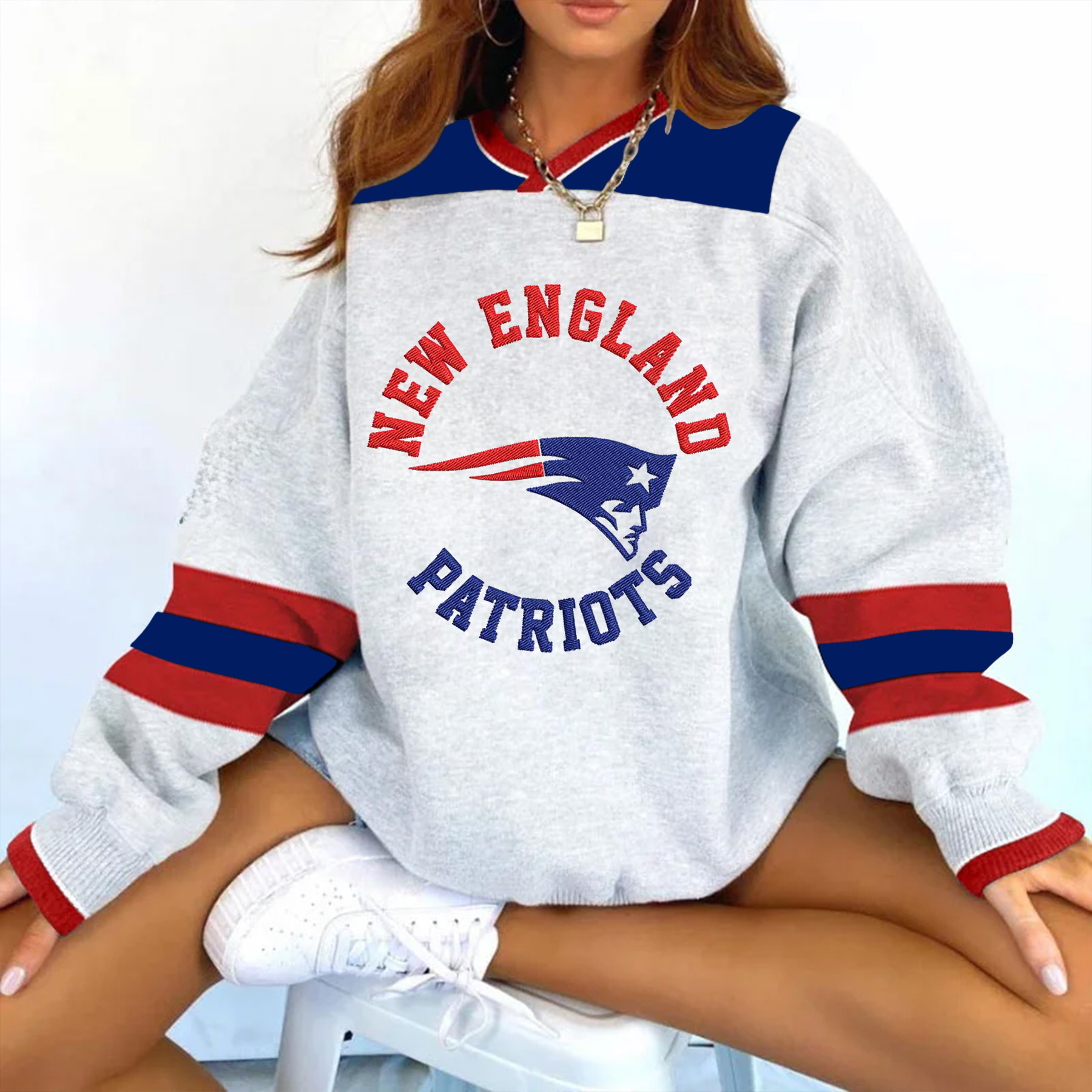 Women's Retro New England Patriots Football Sweatshirt