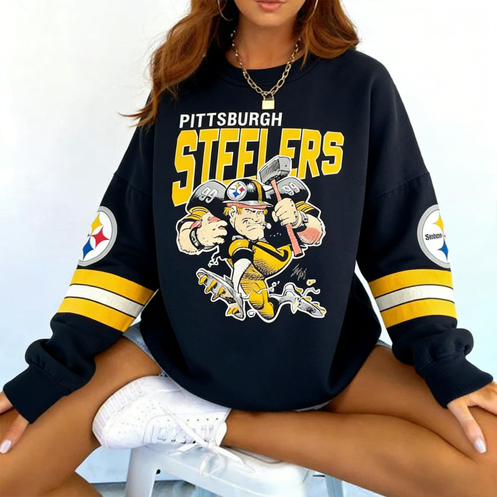 Women's Vintage Pittsburgh Steelers Team Football Print Crew Neck Sweatshirt