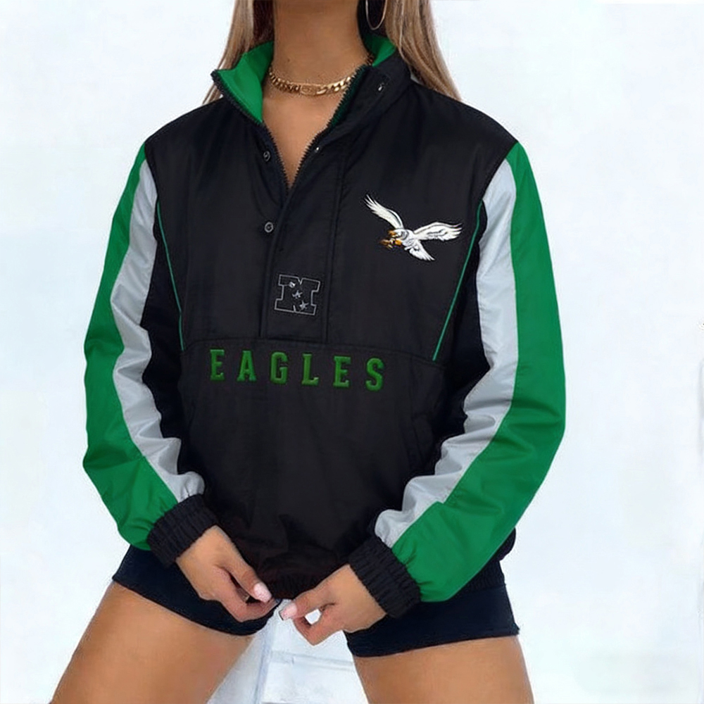 Philadelphia Eagles Football Zipper Button Long-Sleeve Sweatshirt Jacket