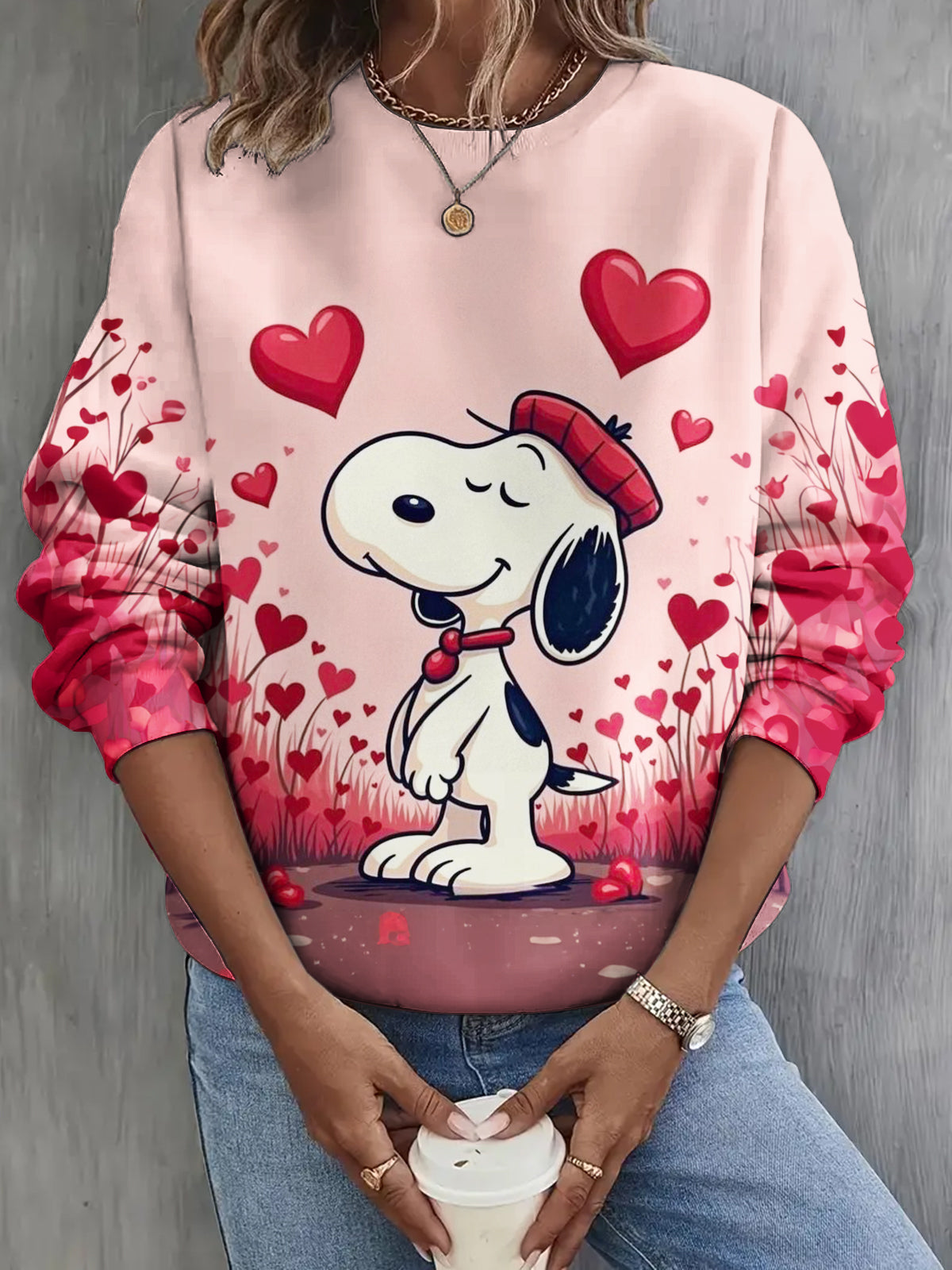 Valentine's Day Cute Snoopy Long Sleeve Casual Top