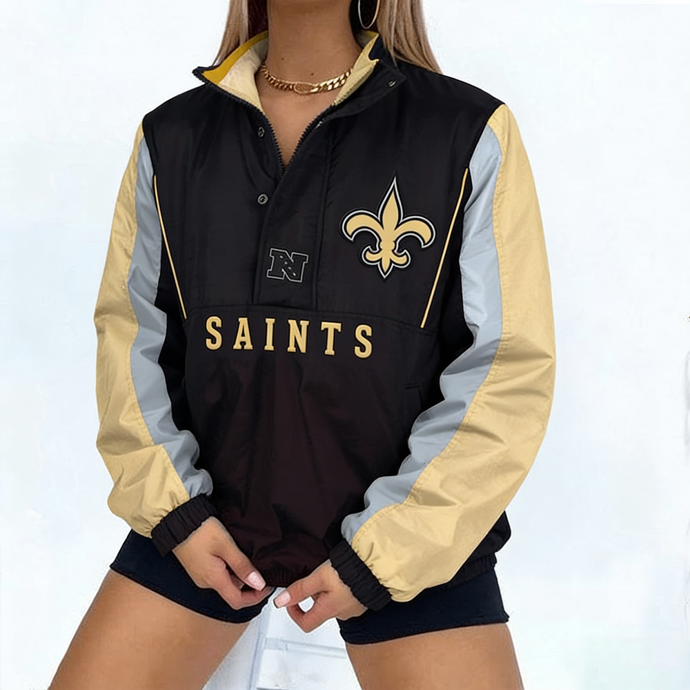 New Orleans Saints Football Zipper Button Long-Sleeve Sweatshirt Jacket