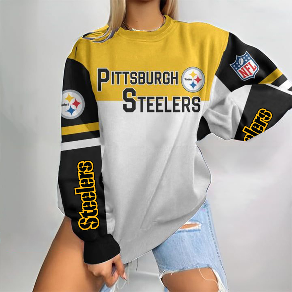 Pittsburgh Steelers Printed Color Block Round Neck Sweatshirt