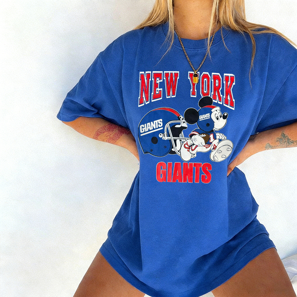 Vintage Round-Neck New York Giants Football Print Short-Sleeved T-Shirt
