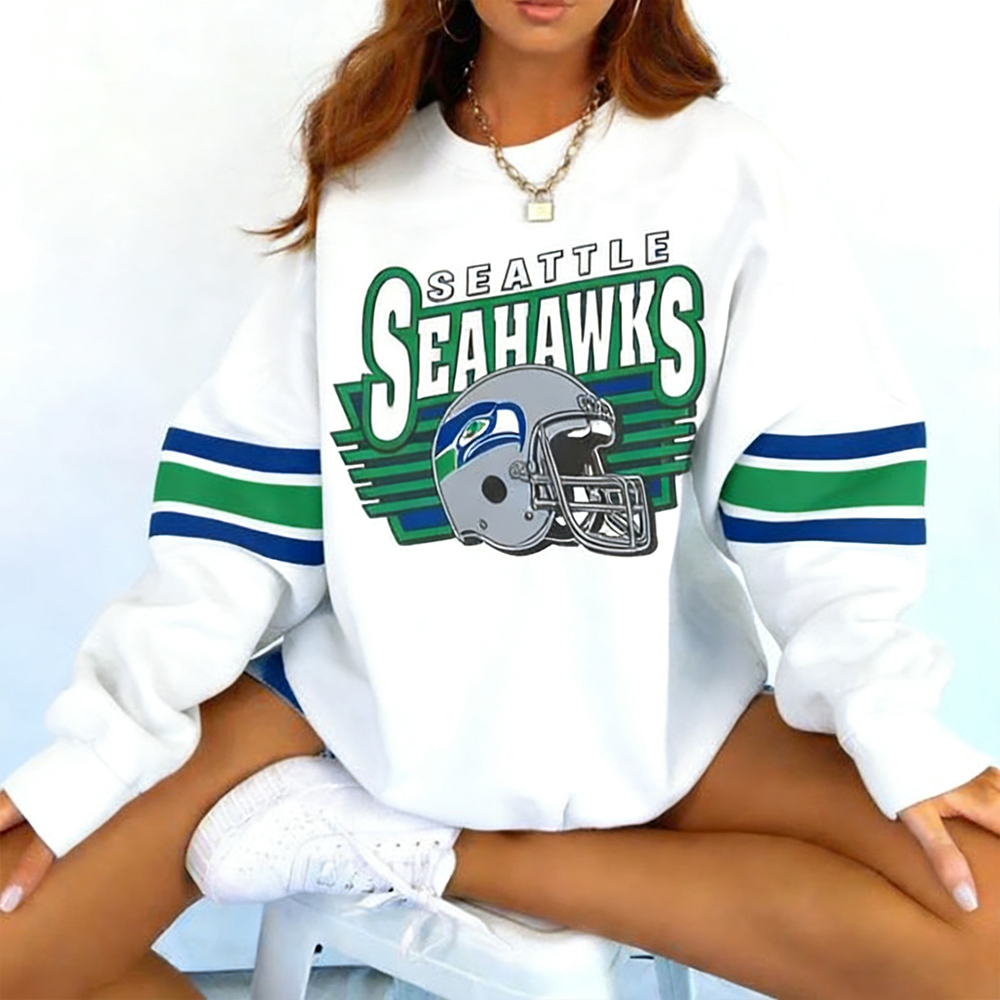 Women's Seattle Seahawks Football Print Crew Neck Vintage Sweatshirt