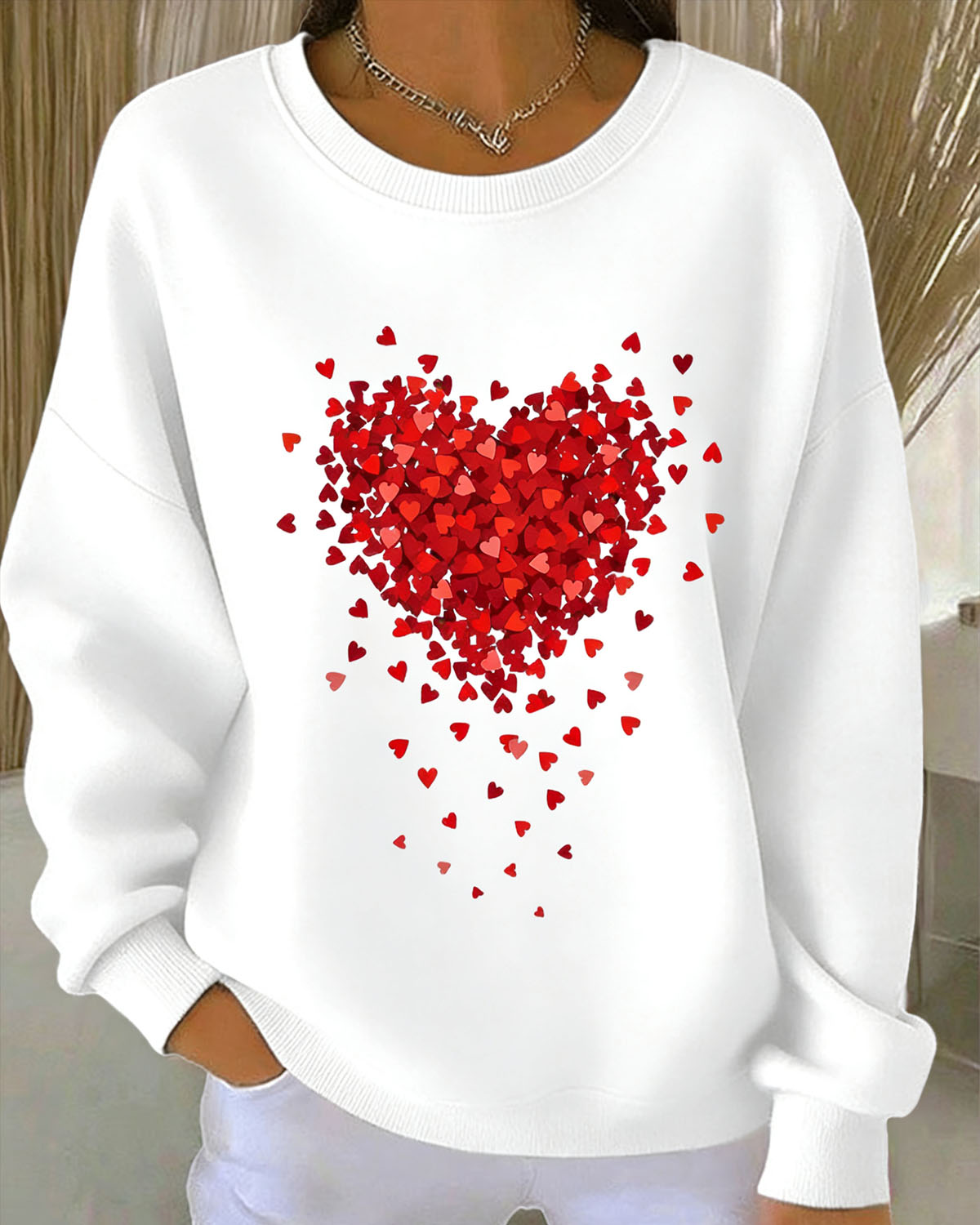 [Copy]Women's Valentine's Heart Print Vintage Long Sleeve Sweatshirt