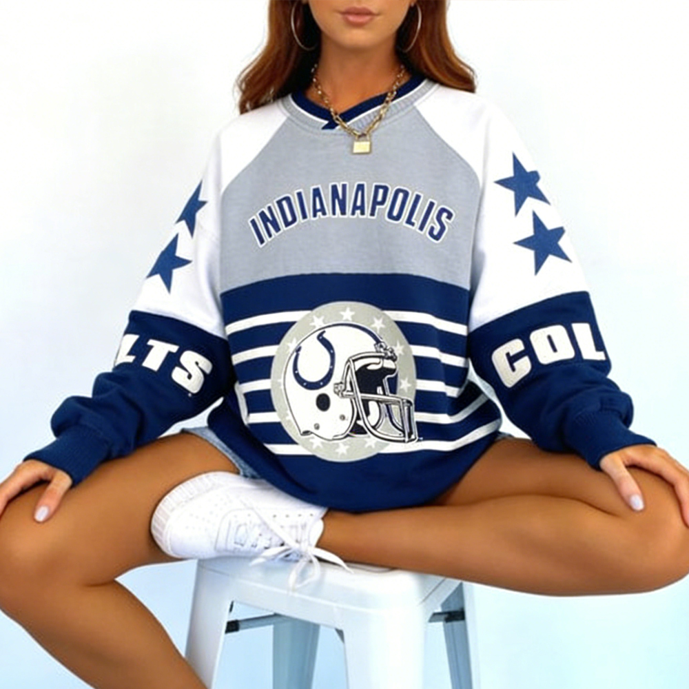[Copy]Women's Vintage Indianapolis Colts Football Print V-Neck Long-Sleeved Sweatshirt