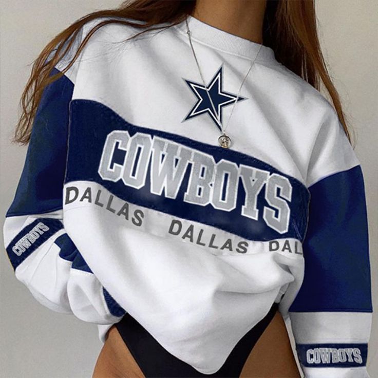 Dallas Cowboys Football Print Color Blocking Long Sleeves Vintage Color blockingSweatshirt