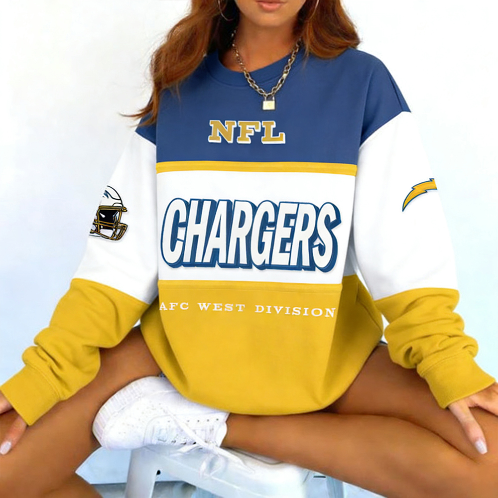 Women's Los Angeles Chargers Football Print Color Blocking Crew Neck Vintage Sweatshirt