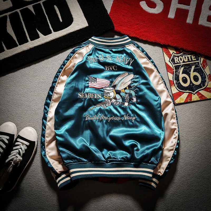 [Copy]Japan Souvenir Jacket Reversible Satin US Navy Seabees Sukajan Tour