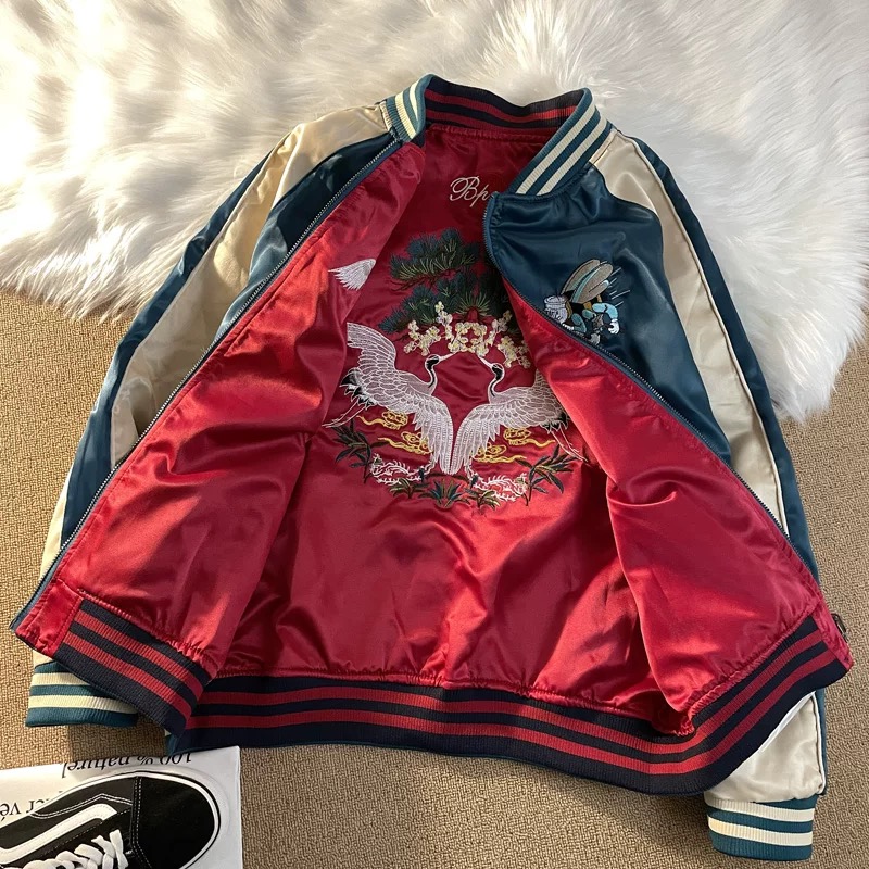 Japan Souvenir Jacket Reversible Satin US Navy Seabees Sukajan Tour