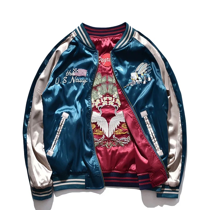 Japan Souvenir Jacket Reversible Satin US Navy Seabees Sukajan Tour