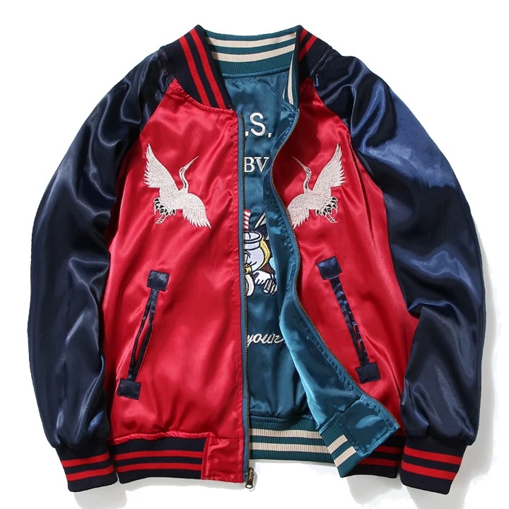 Japan Souvenir Jacket Reversible Satin US Navy Seabees Sukajan Tour