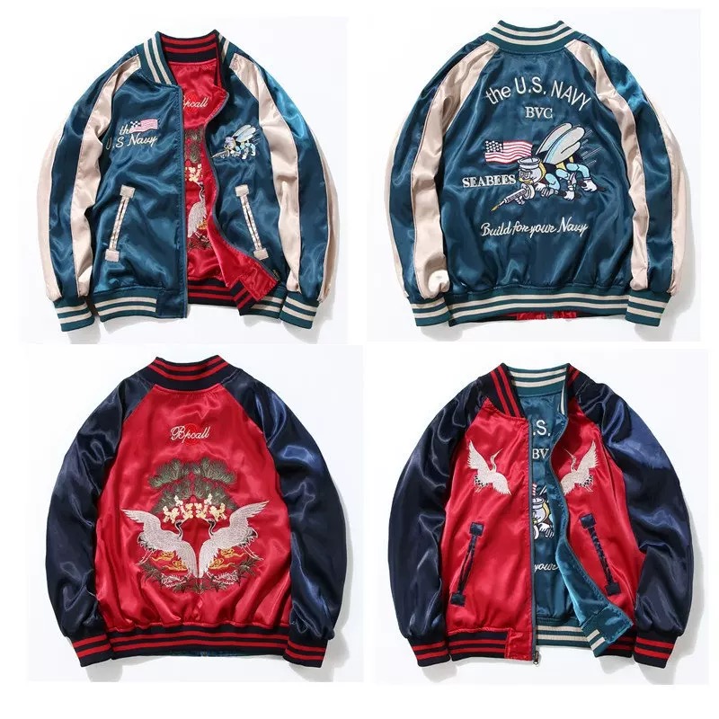 Japan Souvenir Jacket Reversible Satin US Navy Seabees Sukajan Tour