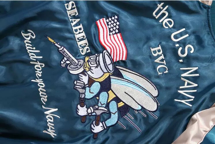 Japan Souvenir Jacket Reversible Satin US Navy Seabees Sukajan Tour
