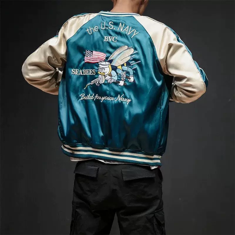 [Copy]Japan Souvenir Jacket Reversible Satin US Navy Seabees Sukajan Tour