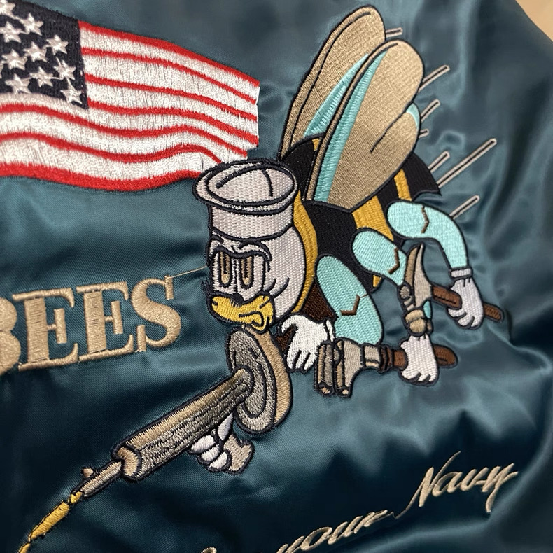 Japan Souvenir Jacket Reversible Satin US Navy Seabees Sukajan Tour