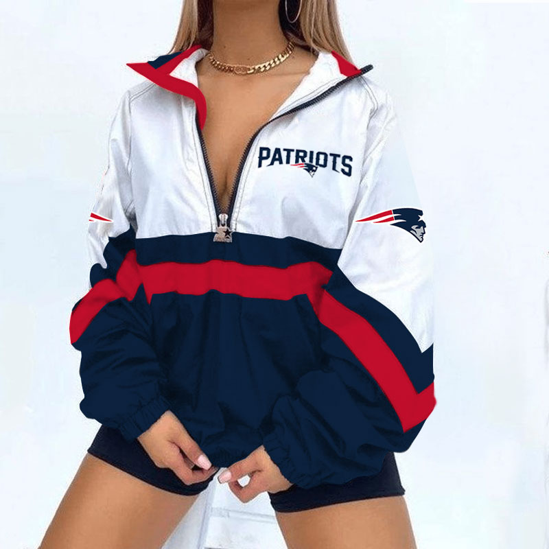 New England Patriots Football Print Long-Sleeve Zipper Sweatshirt