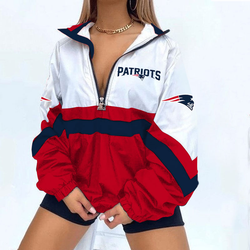 New England Patriots Football Print Long-Sleeve Zipper Sweatshirt