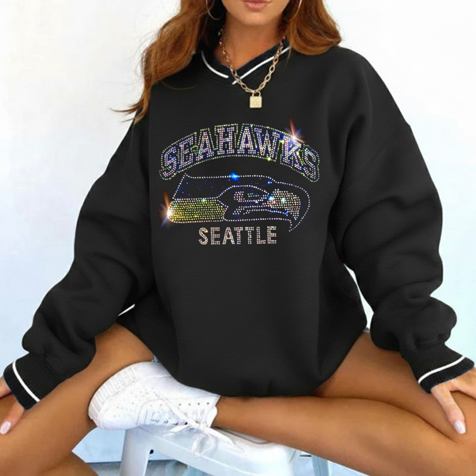 Baltimore Ravens Sparkling Rhinestone Print Retro Sweatshirt