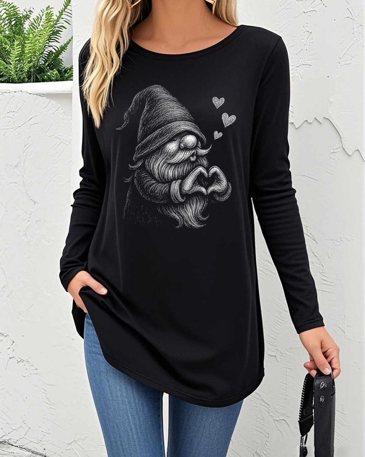 Valentine's Day Gnome Heart Print Tunic Top