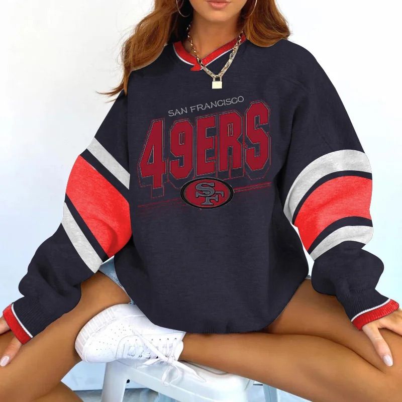 Women's Vintage Francisco 49ers Football Print V-Neck Long-Sleeved Sweatshirt