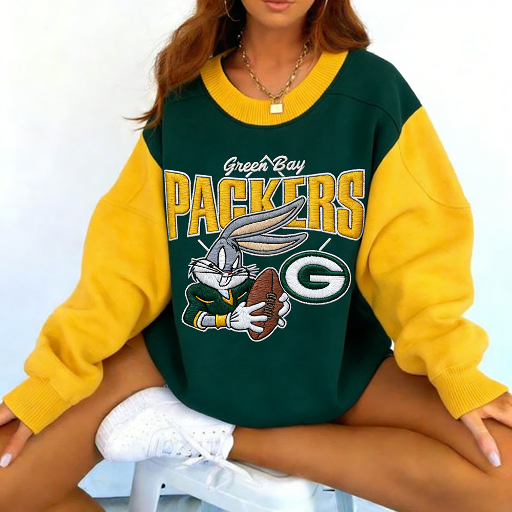 Women's Vintage SGreen Bay Packers Football Embroidery Crew Neck Long-Sleeved Sweatshirt