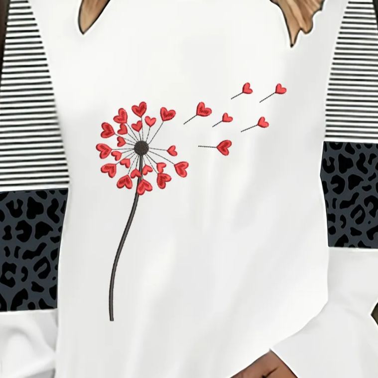 Valentine's Day Heart Dandelion Print Top Tunic 