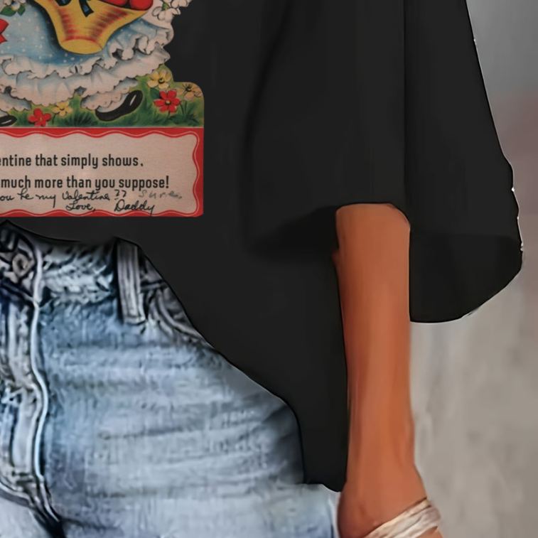 [Copy]Valentine's Day Heart Dandelion Print Top Tunic 