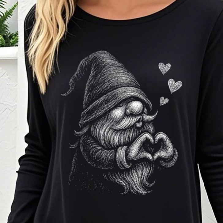Valentine's Day Gnome Heart Print Tunic Top